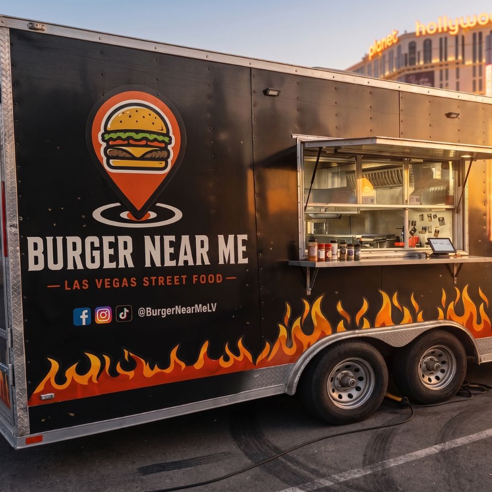 Burger Near Me LV food truck at night on the Vegas Strip